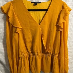 💝Marc New York Women’s Top Yellow Ruffled Shoulder Gathered Waist Blouse Size M